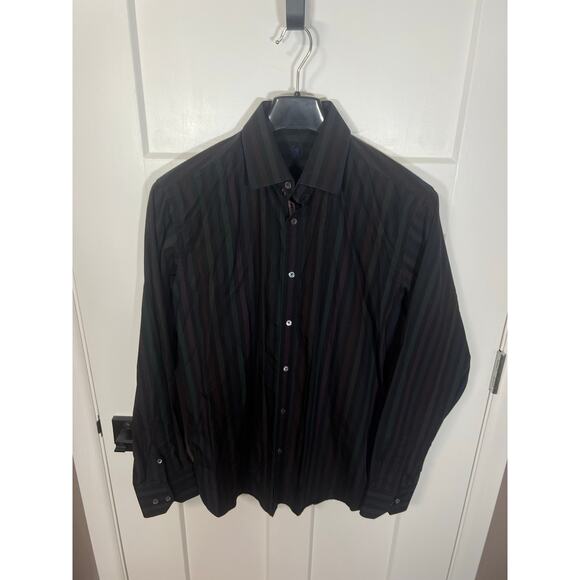 BUGATCHI UOMO Men’s Button Front Long Sleeve Striped Shirt Size‎ M Medium Cotton - Picture 3 of 7